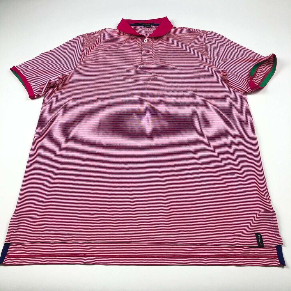 RLX Ralph Lauren EUC Large Pink Mens Golf Short Sleeve Button Polo Shirt